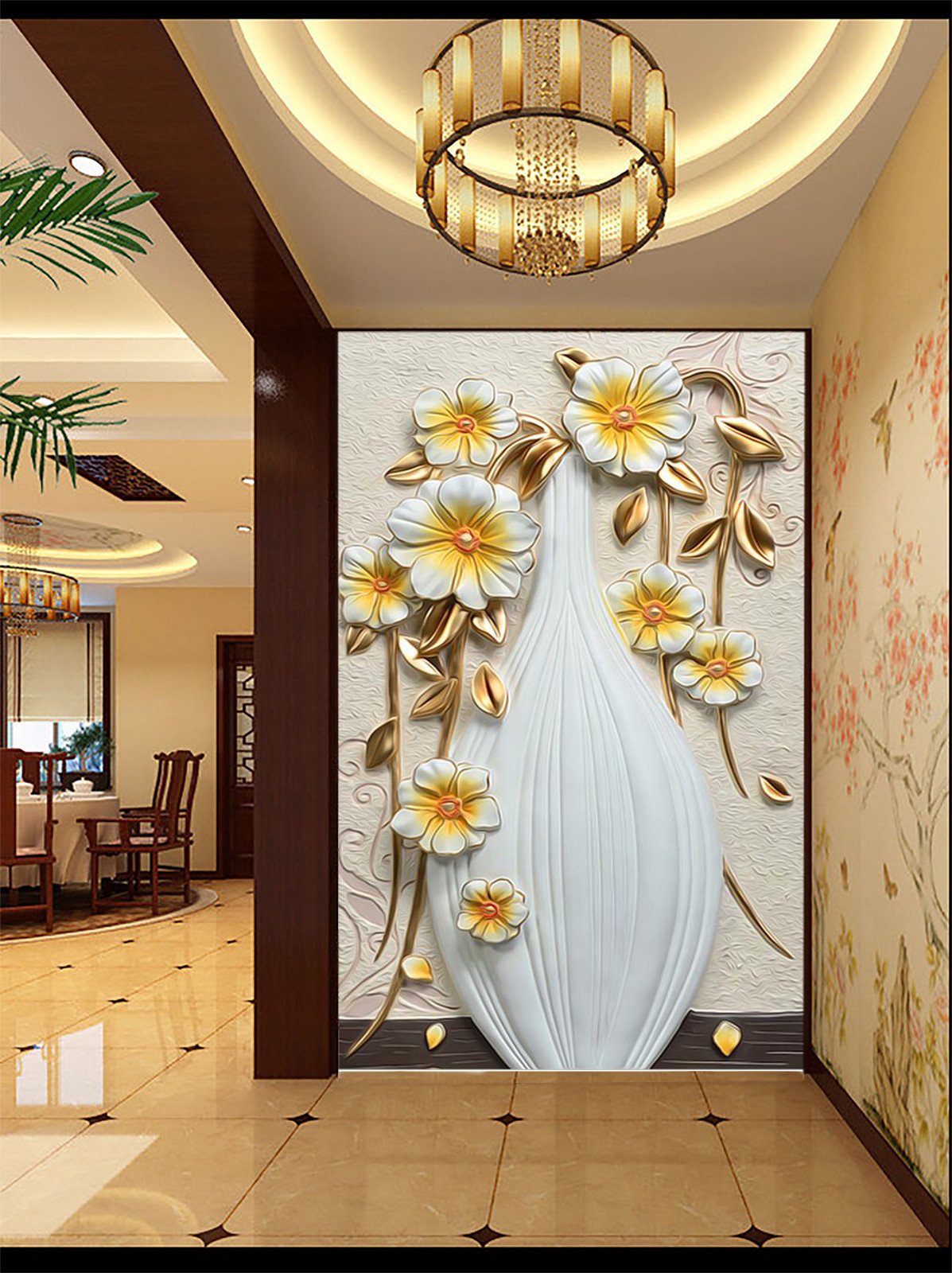 3D Flower vase carving Wallpaper AJ Wallpaper 1 