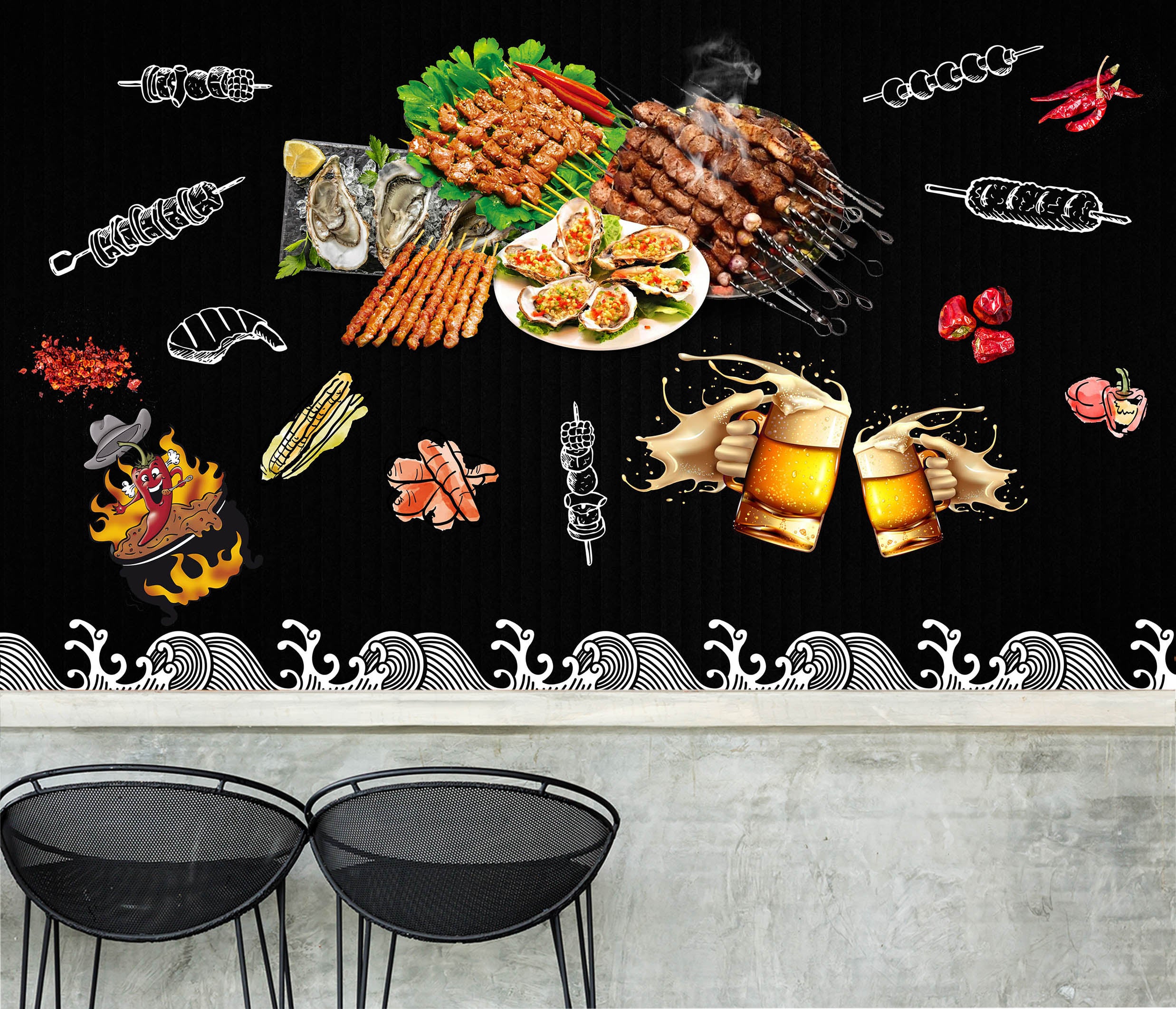 3D Barbecue Beer 3028 Wall Murals