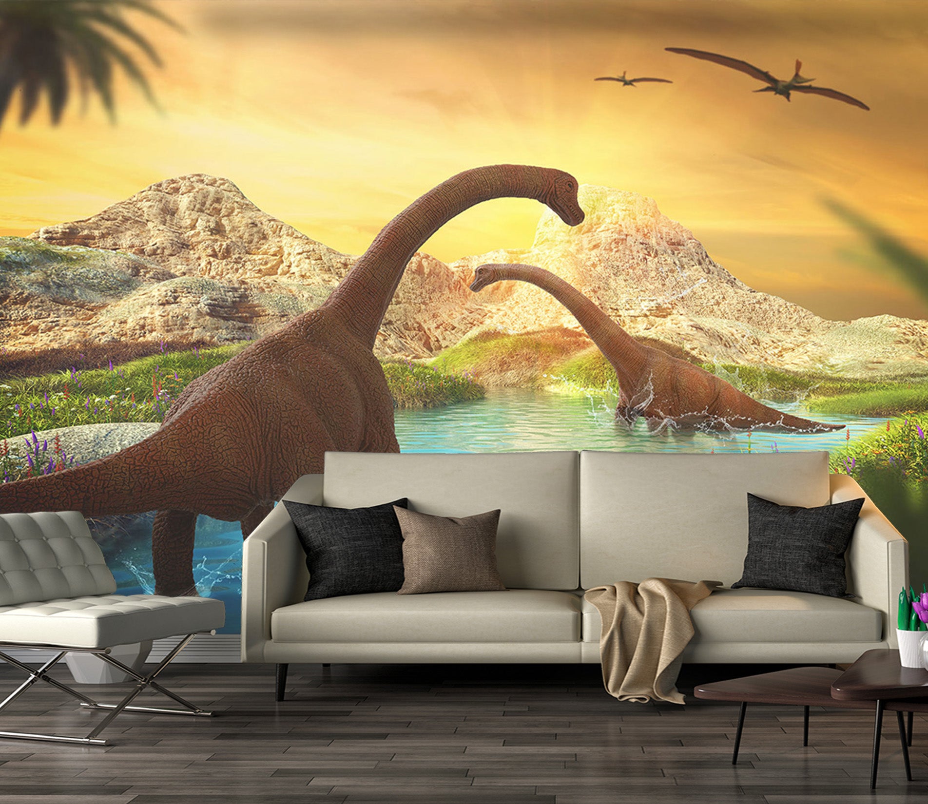 3D Dinosaur Lake Water 1579 Wall Murals