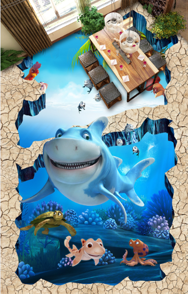 3D Lovely Fishes Floor Mural Wallpaper AJ Wallpaper 2 