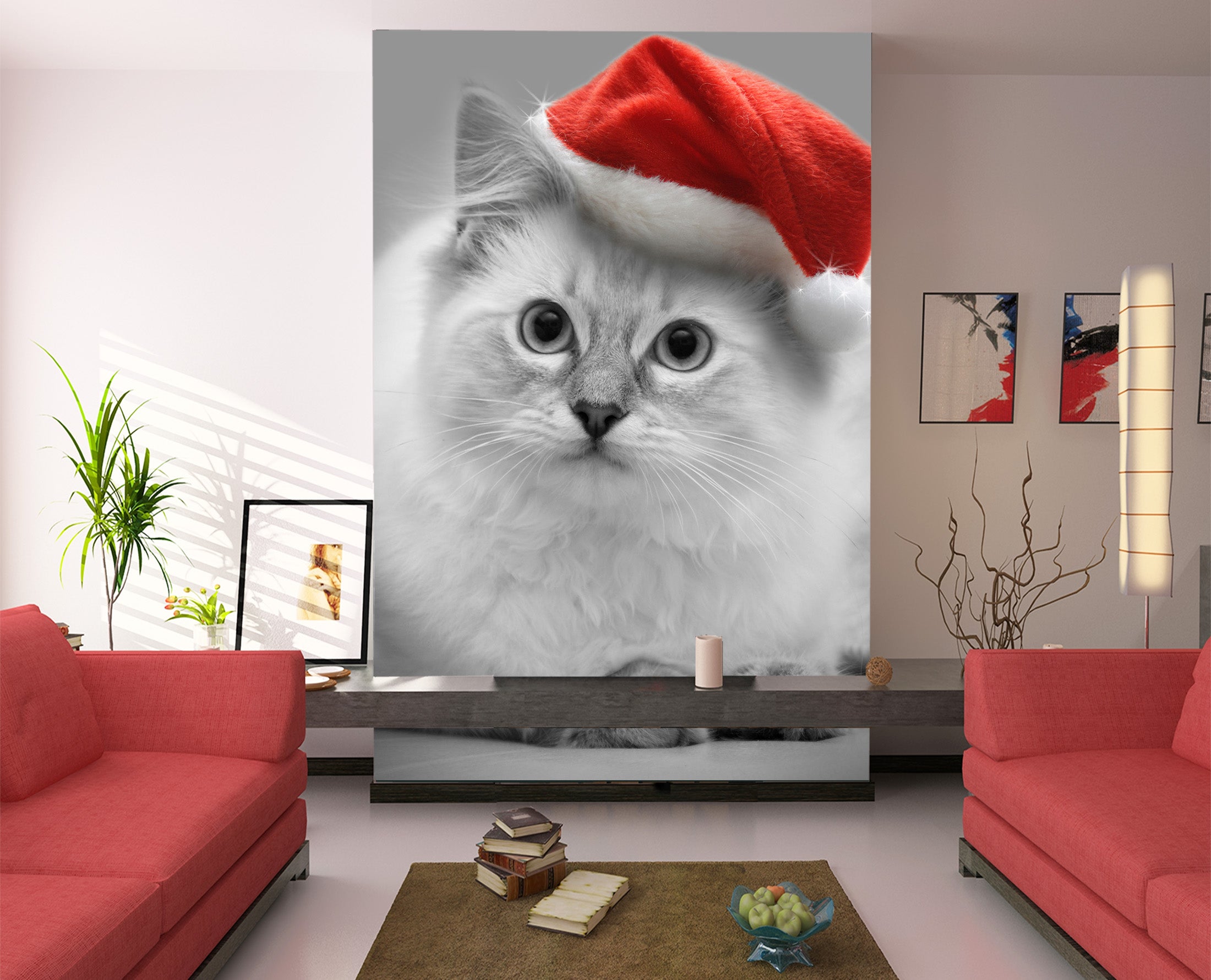 3D Kitten Christmas Hat 112 Wall Murals