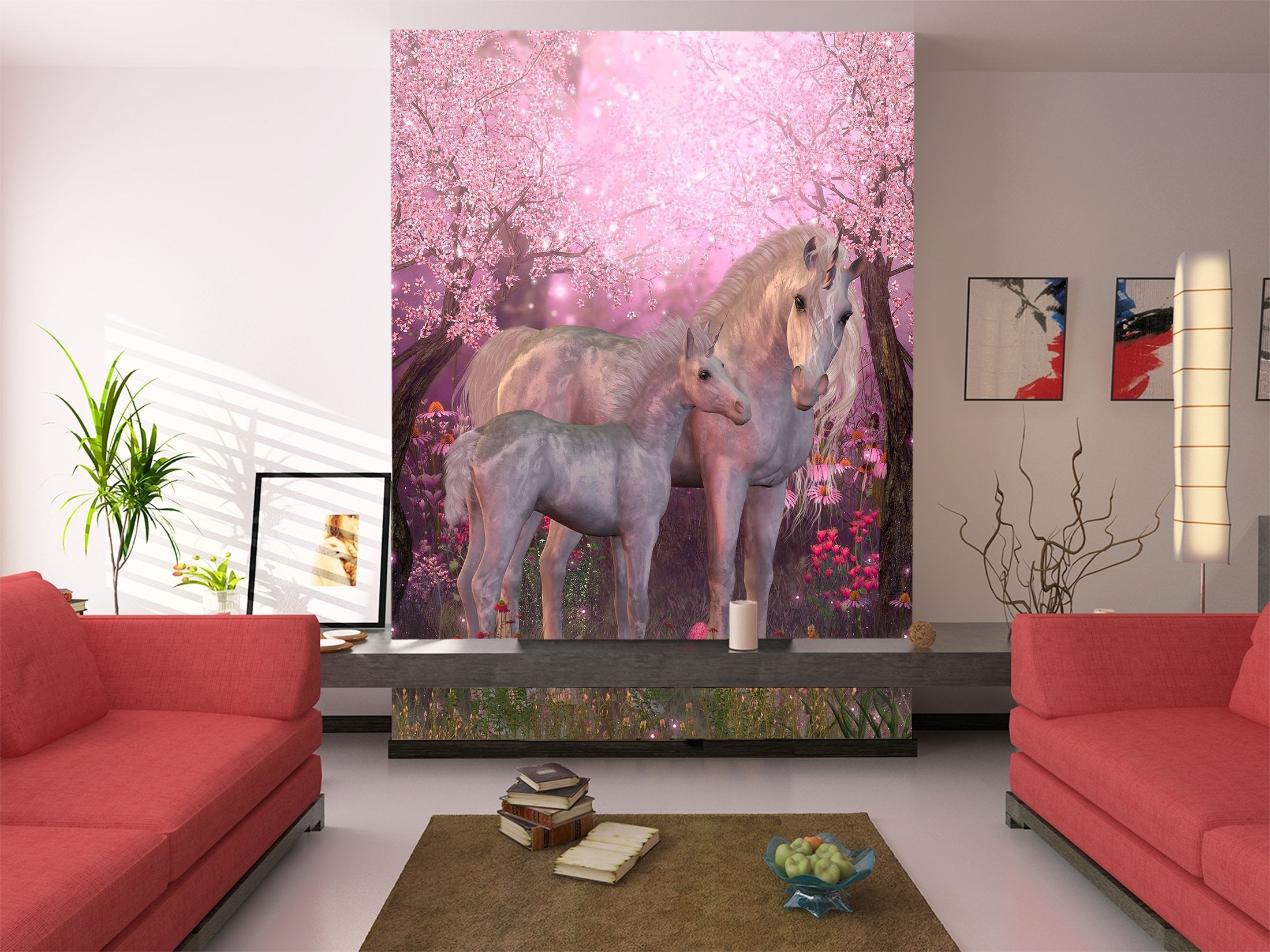 3D Cherry Blossom Unicorn 363 Wallpaper AJ Wallpaper 