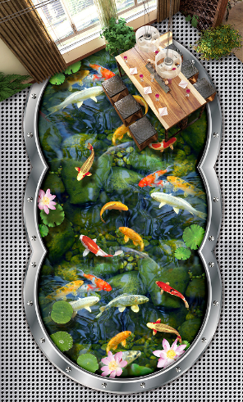 3D Fish Pond Floor Mural Wallpaper AJ Wallpaper 2 