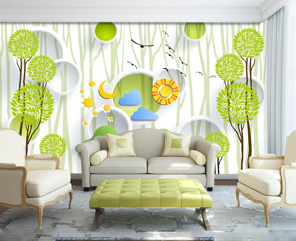 3D Dainty Green Trees 043 Wallpaper AJ Wallpaper 