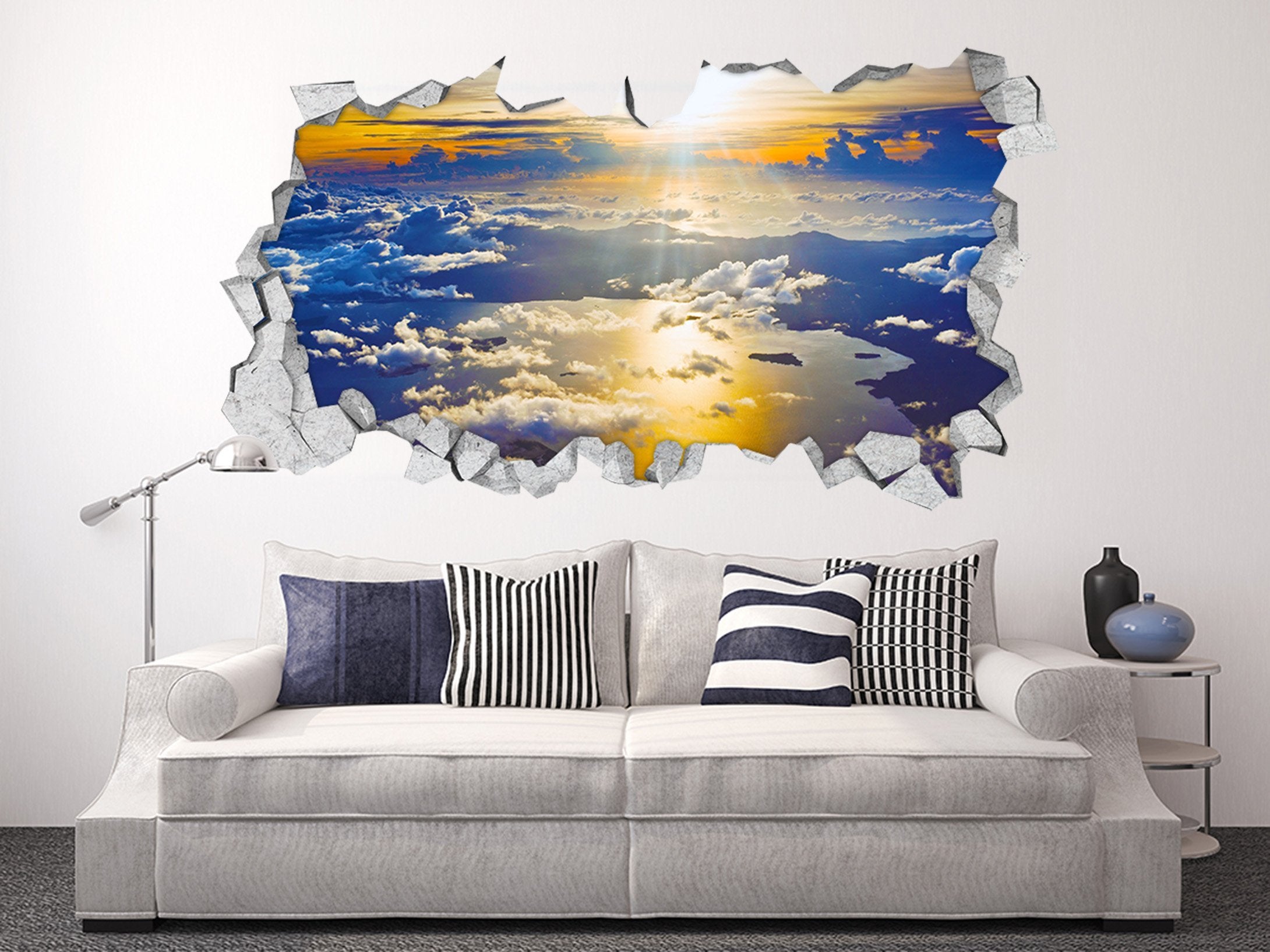 3D Sky Floating Clouds 053 Broken Wall Murals Wallpaper AJ Wallpaper 