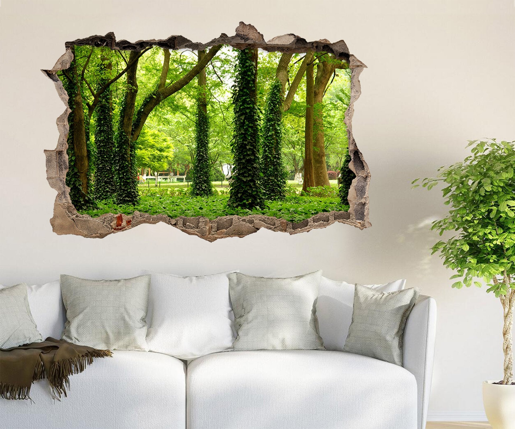 3D Trees Green Rattan 127 Broken Wall Murals Wallpaper AJ Wallpaper 