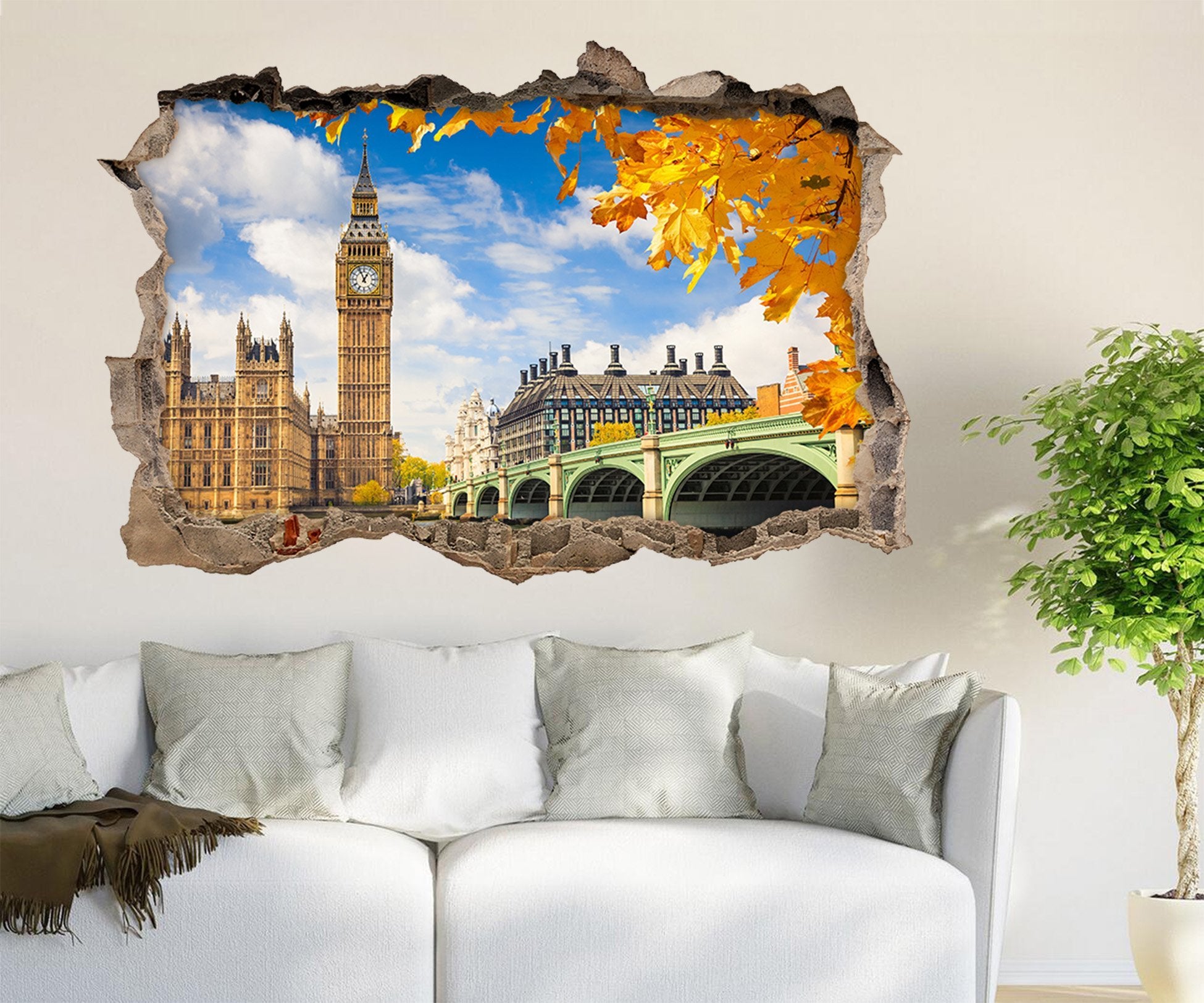 3D Sunny London Scenery 078 Broken Wall Murals Wallpaper AJ Wallpaper 