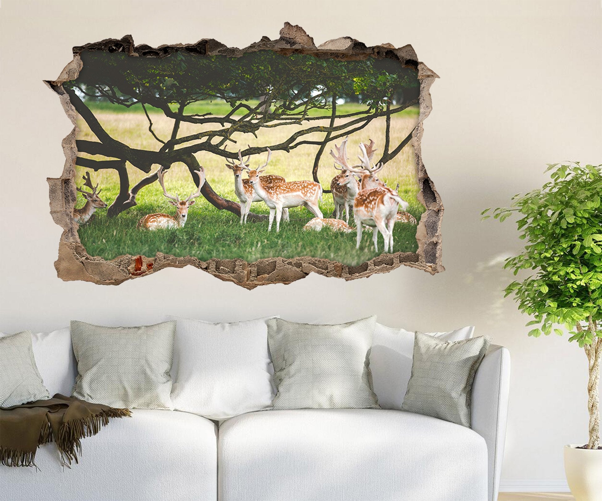 3D Grassland Deer 326 Broken Wall Murals Wallpaper AJ Wallpaper 