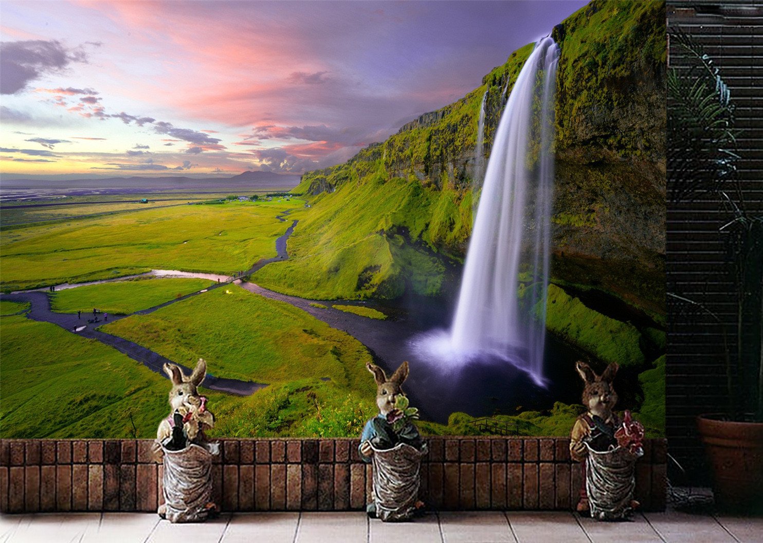 3D Grassland Waterfall Sky 213 Wallpaper AJ Wallpaper 