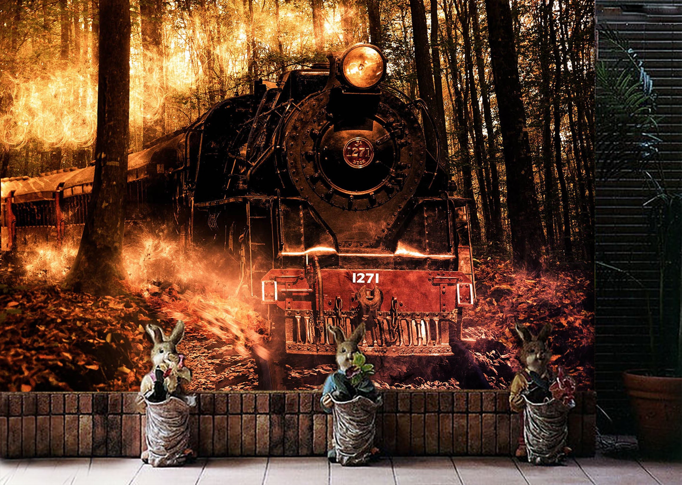 3D Vintage Train Forest 274 Vehicle Wall Murals