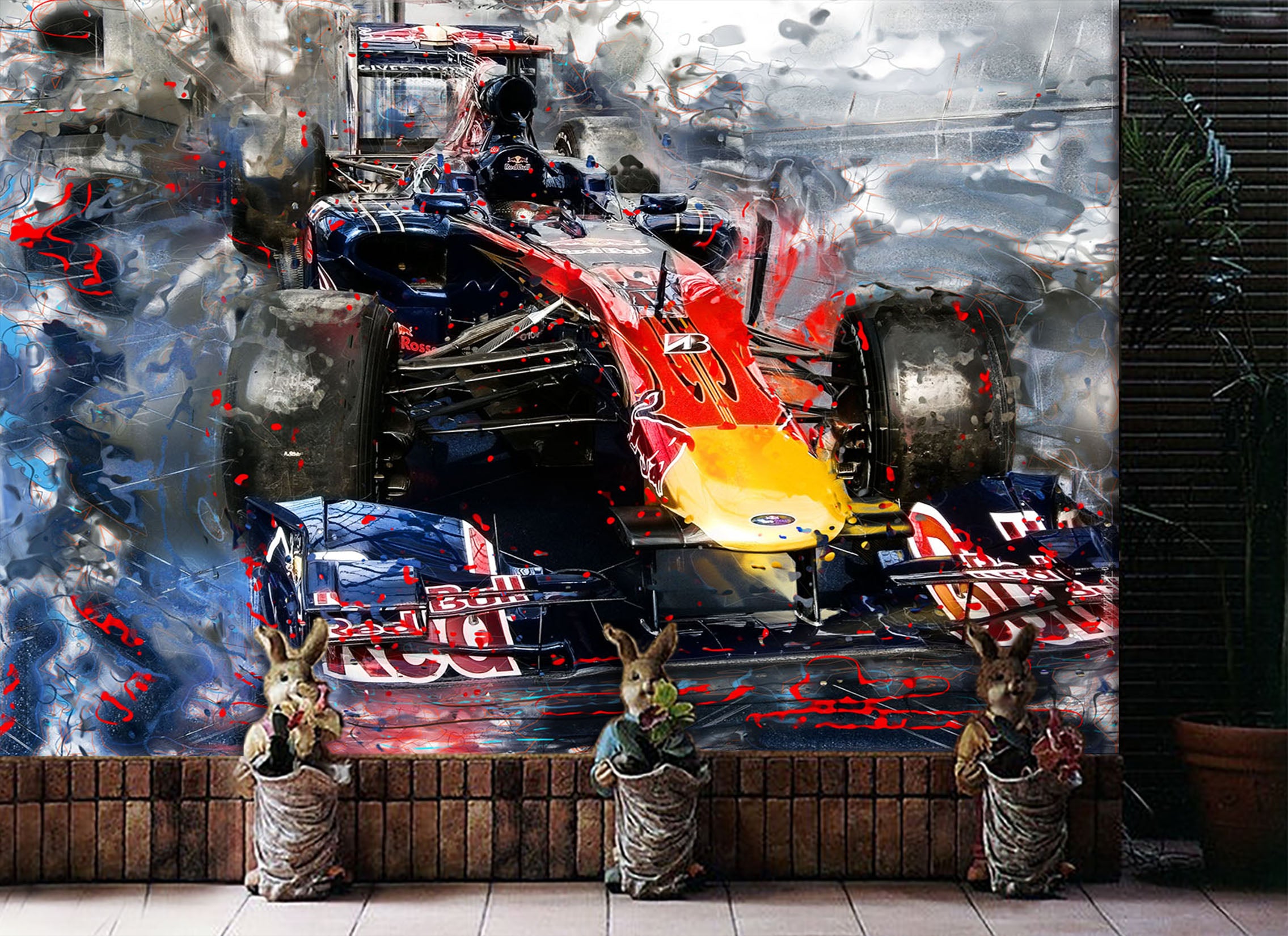 3D Red Bull Racing 296 Vehicle Wall Murals