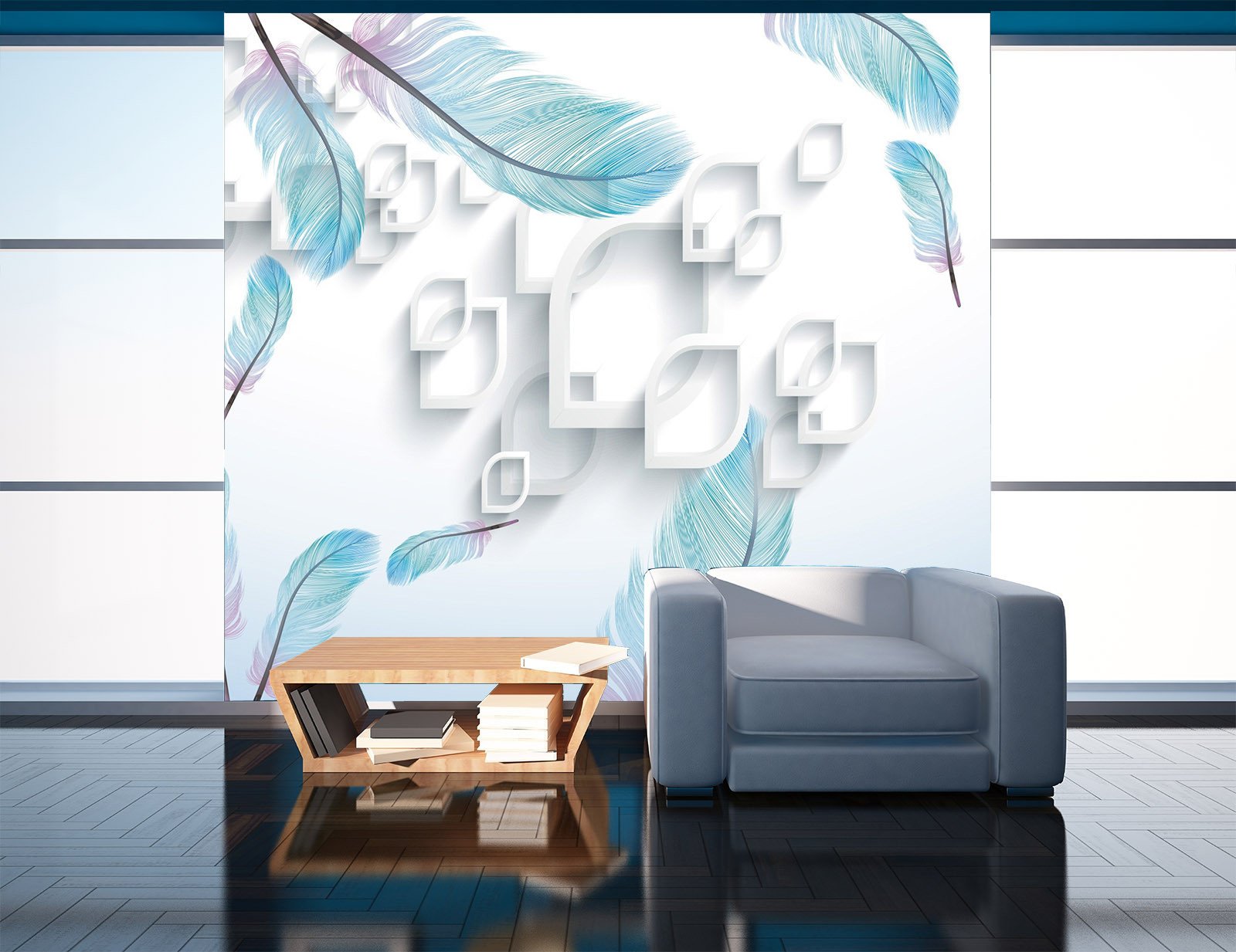 Custom Size 3D Blue Feather 831 Wallpaper AJ Wallpaper 