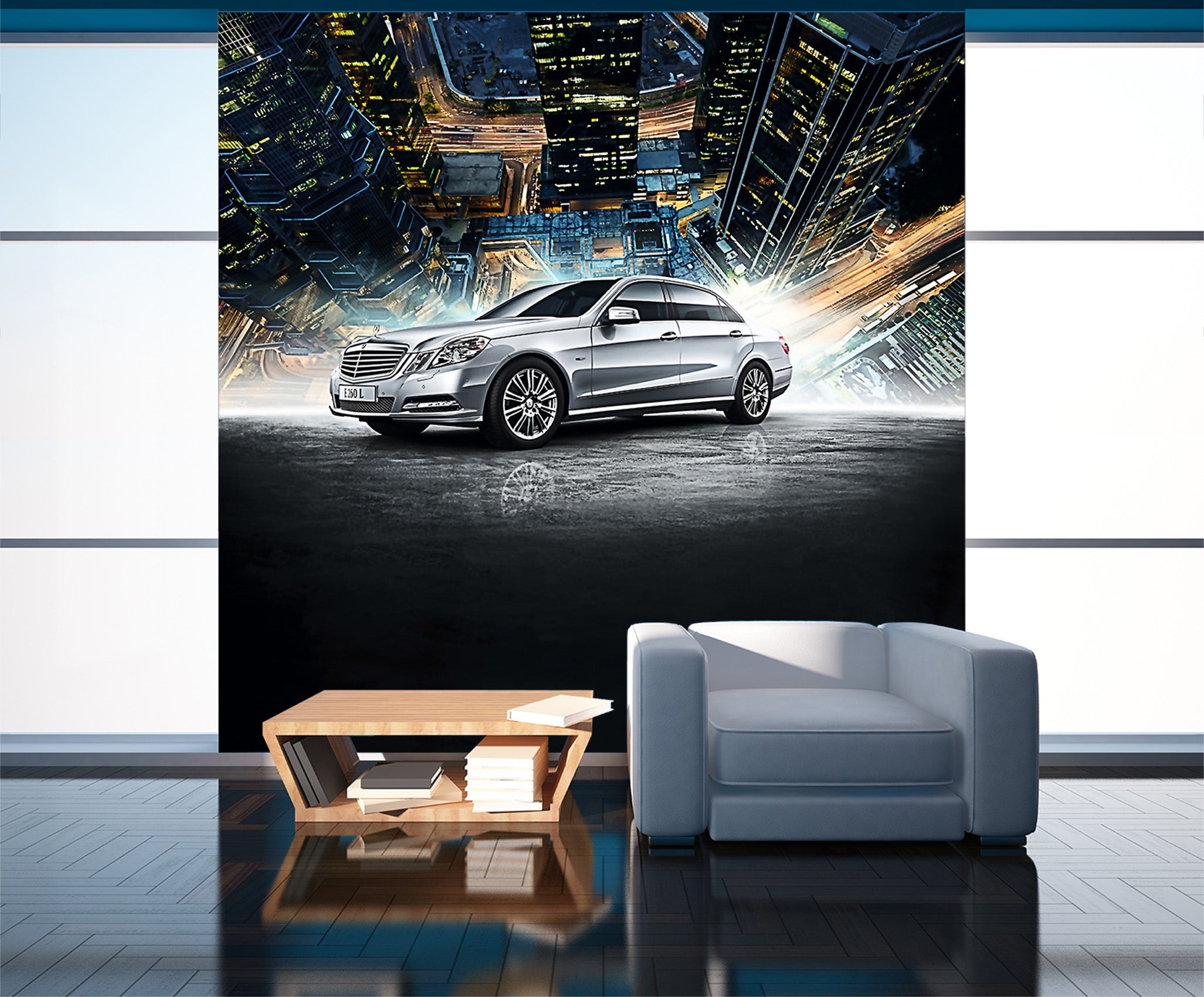 3D Building Silver Car 069 Vehicle Wall Murals