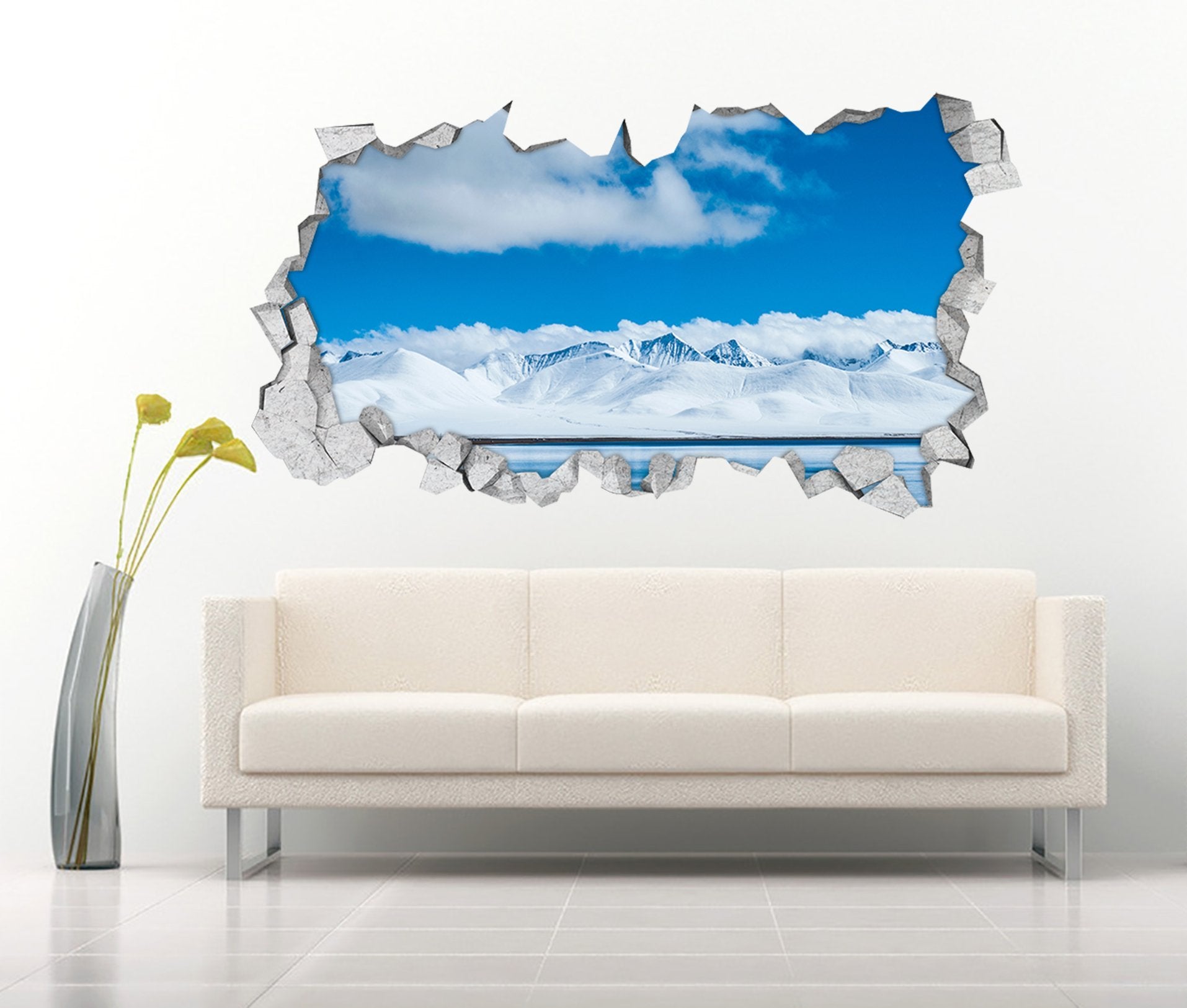 3D Seaside Snow Mountains 051 Broken Wall Murals Wallpaper AJ Wallpaper 
