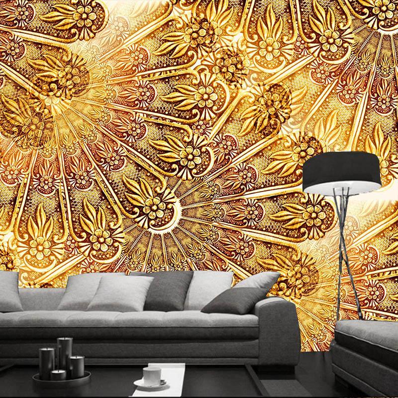 3D Gold Flower 028 Wallpaper AJ Wallpaper 