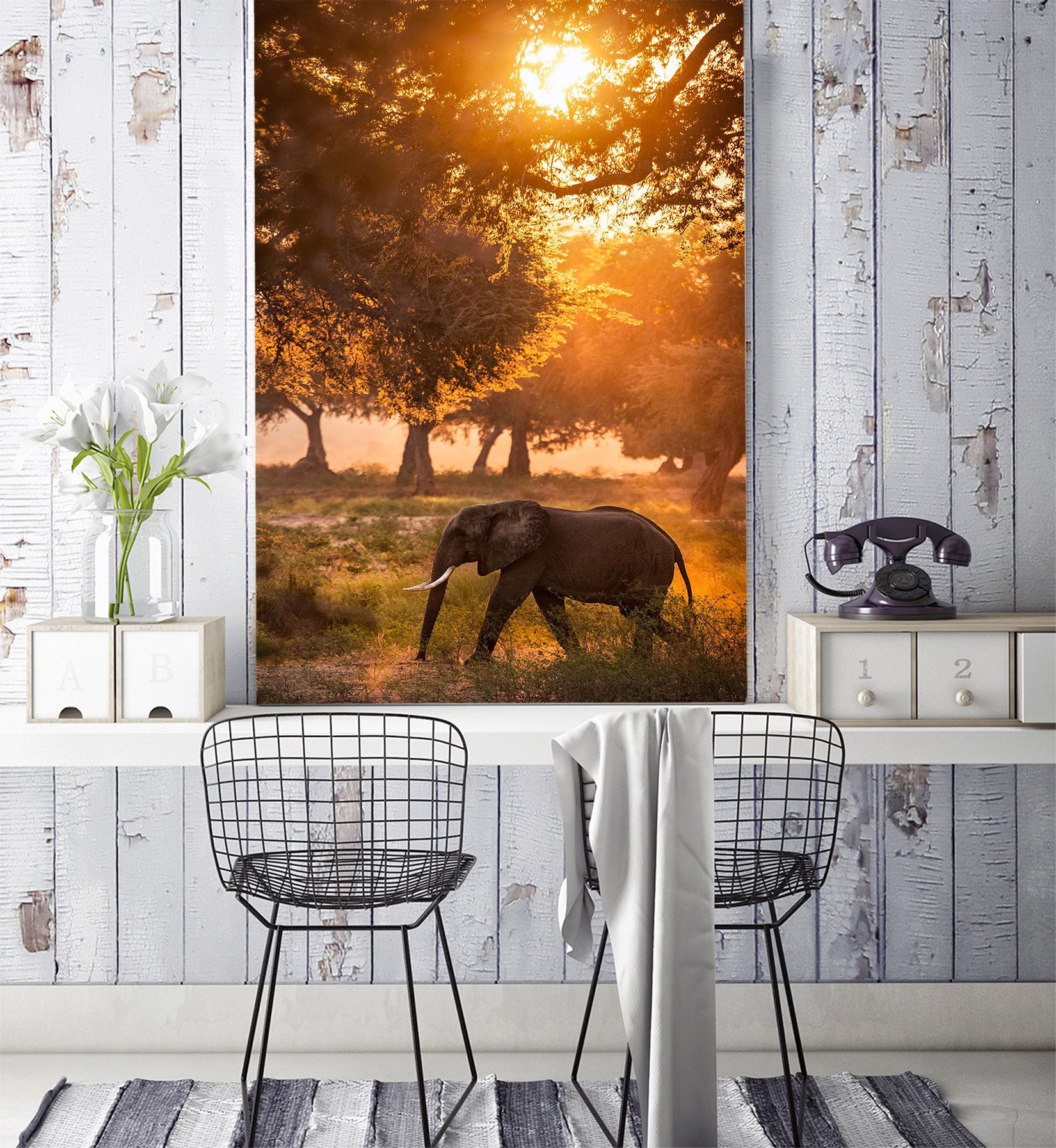 3D Sunset Eelephant 132 Wall Murals