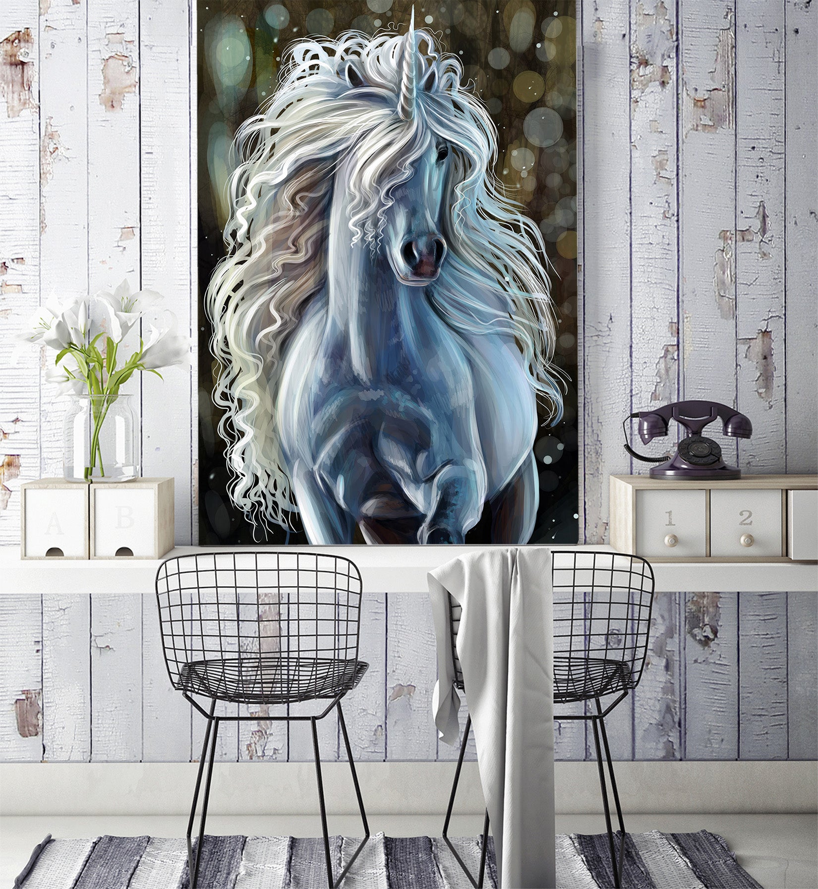 3D White Unicorn 123 Wall Murals