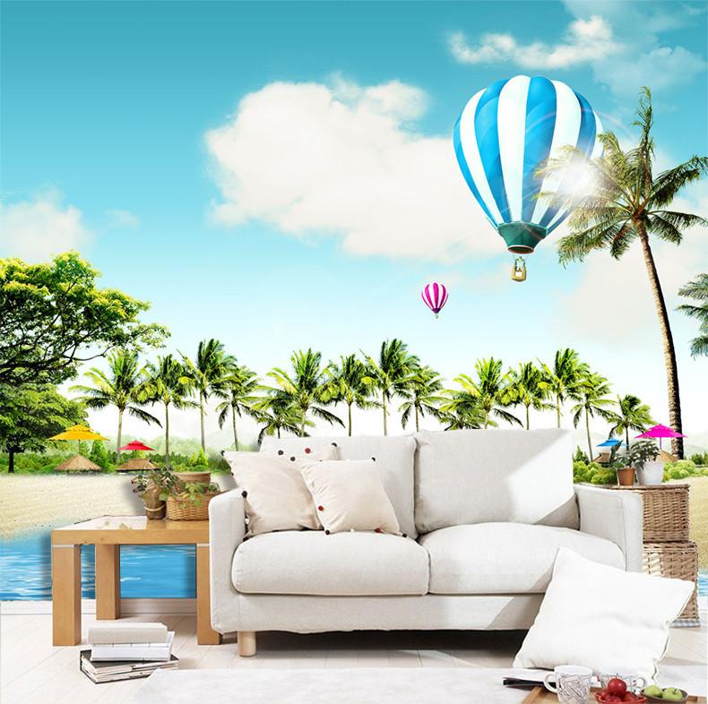 3D Hot Air Balloon Beach Coconut 013 Wallpaper AJ Wallpaper 