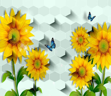 3D Sunflower Butterfly 328 Wallpaper AJ Wallpaper 