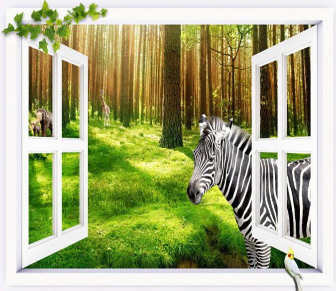 3D Zebra Shrub Forest 056 Wallpaper AJ Wallpaper 
