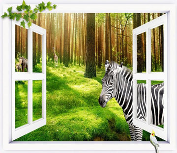 3D Zebra Shrub Forest 056 Wallpaper AJ Wallpaper 