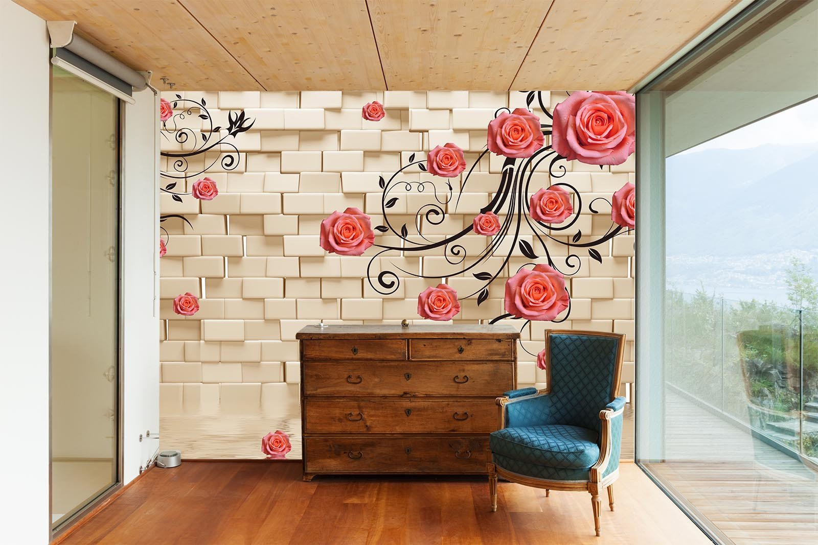 Elegant Flowers And Bricks Wallpaper AJ Wallpaper 2 