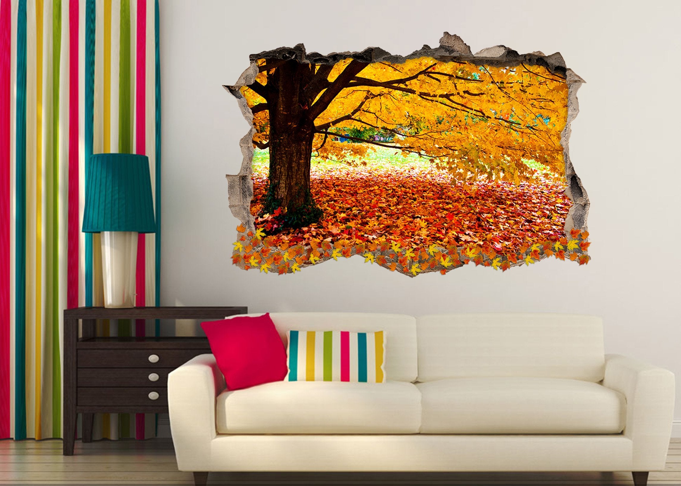 3D Yellow Tree Fallen Leaves 394 Broken Wall Murals Wallpaper AJ Wallpaper 