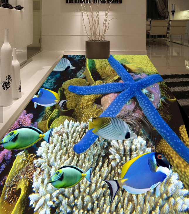 3D Starfish And Fish 352 Floor Mural  Wallpaper Murals Rug & Mat Print Epoxy waterproof bath floor