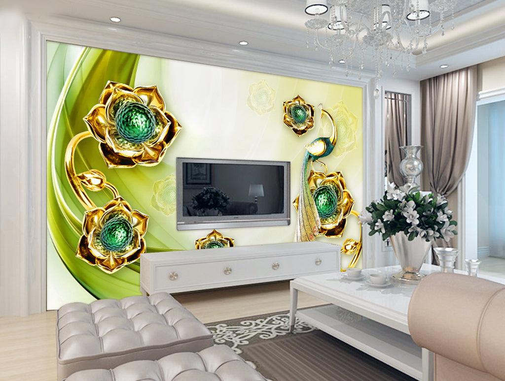 3D Golden Fower WG011 Wall Murals