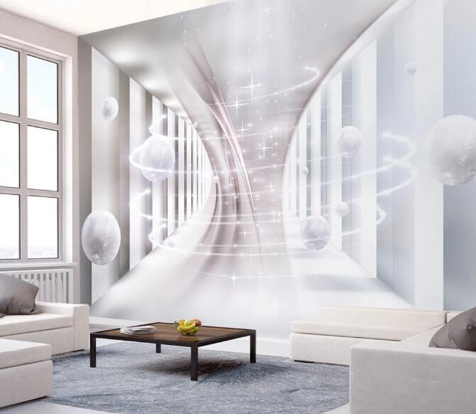 3D White Beads WG566 Wall Murals