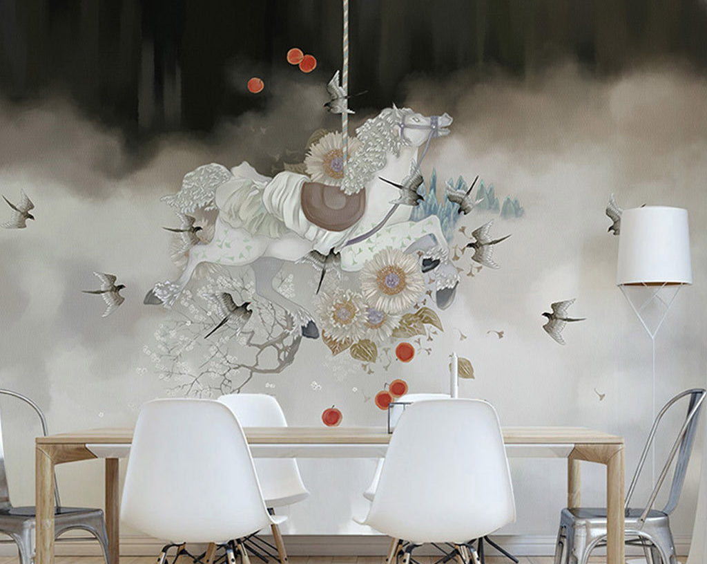 3D Horse Flower WG178 Wall Murals