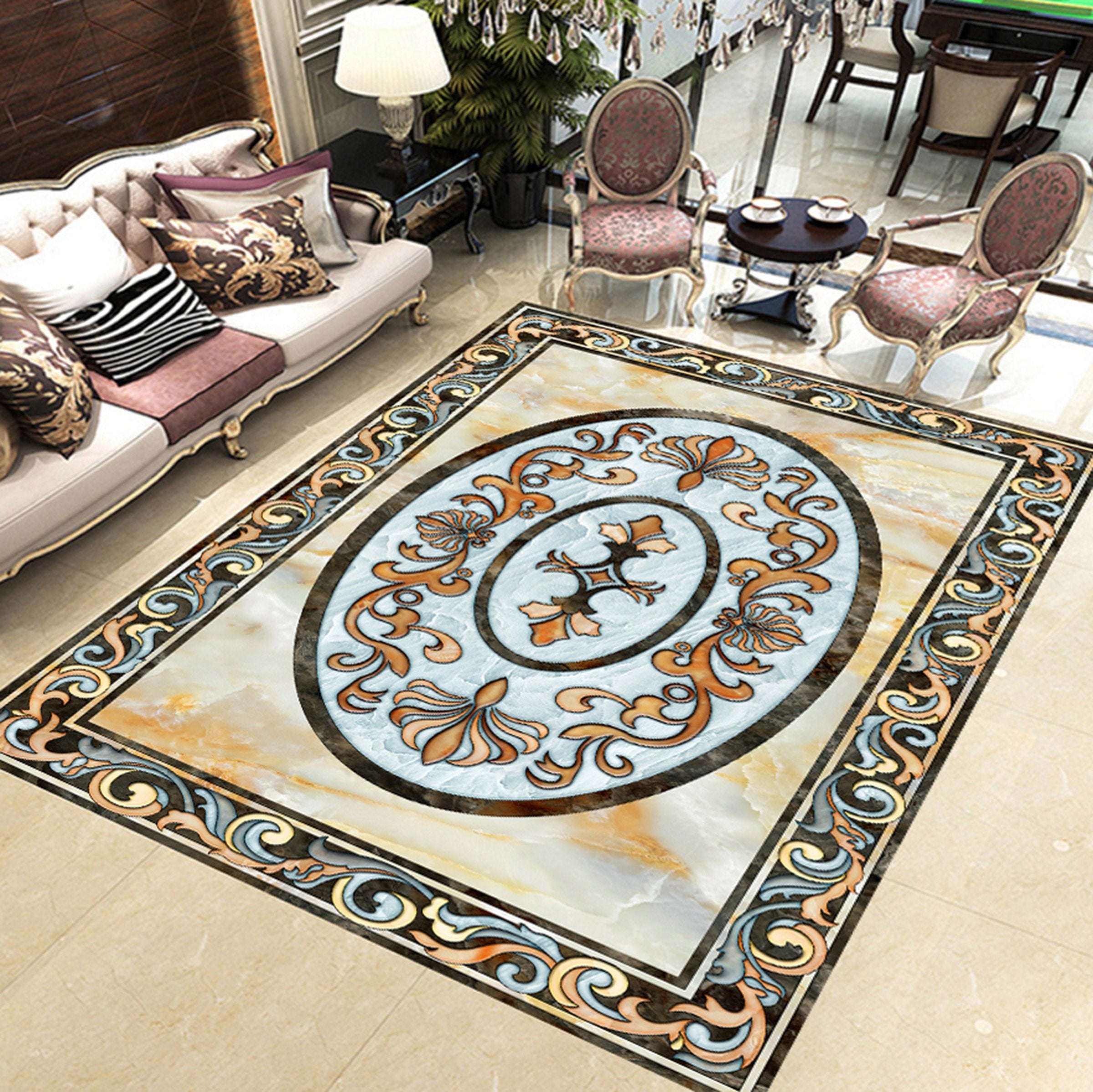 3D Black Orange Pattern WG727 Floor Mural Wallpaper AJ Wallpaper 2 