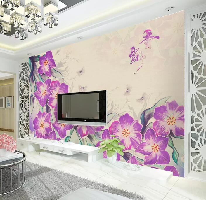 3D Purple Flowers WG07 Wall Murals Wallpaper AJ Wallpaper 2 