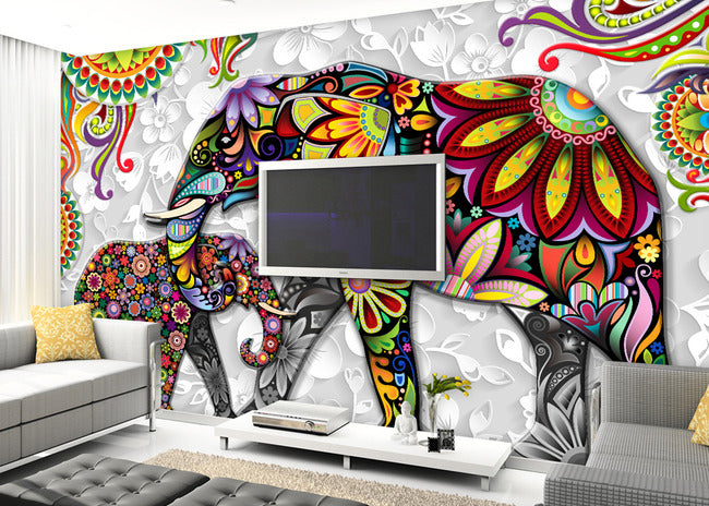 3D Flower Elephant WG005 Wall Murals