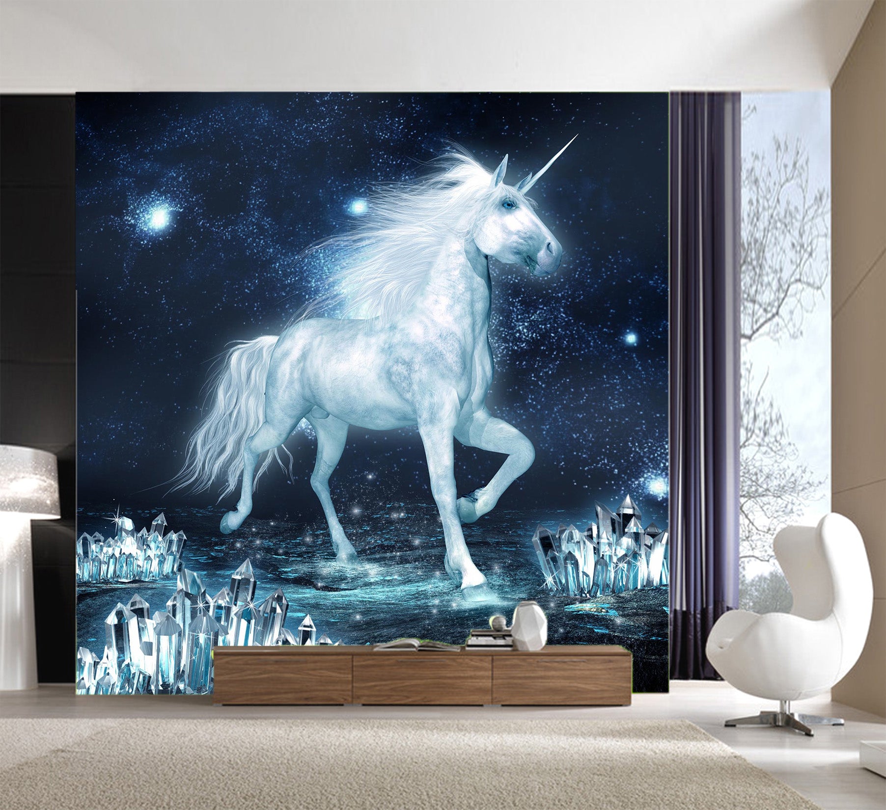 3D White Unicorn 1045 Wall Murals