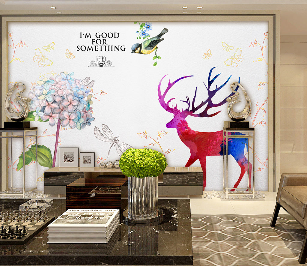 3D Red Deer Bird WG317 Wall Murals