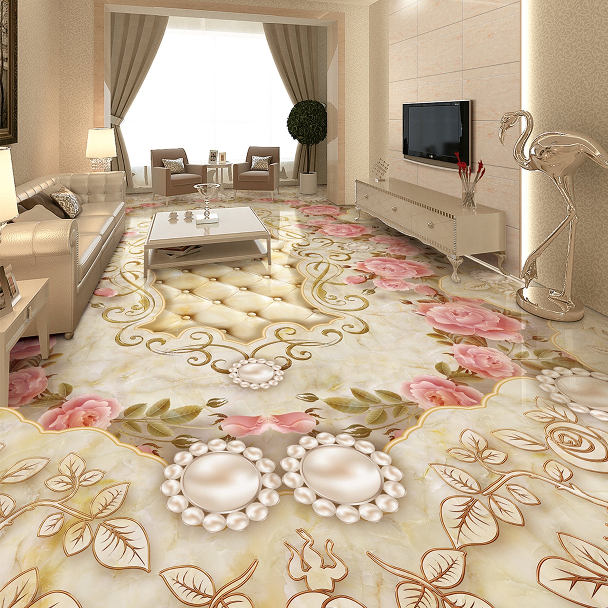 3D Flower Pearl WG192 Floor Mural Wallpaper AJ Wallpaper 2 