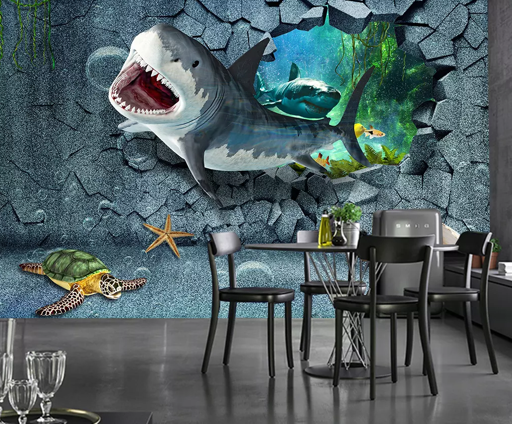 3D Shark Breaking Wall 432 Wallpaper AJ Wallpaper 2 
