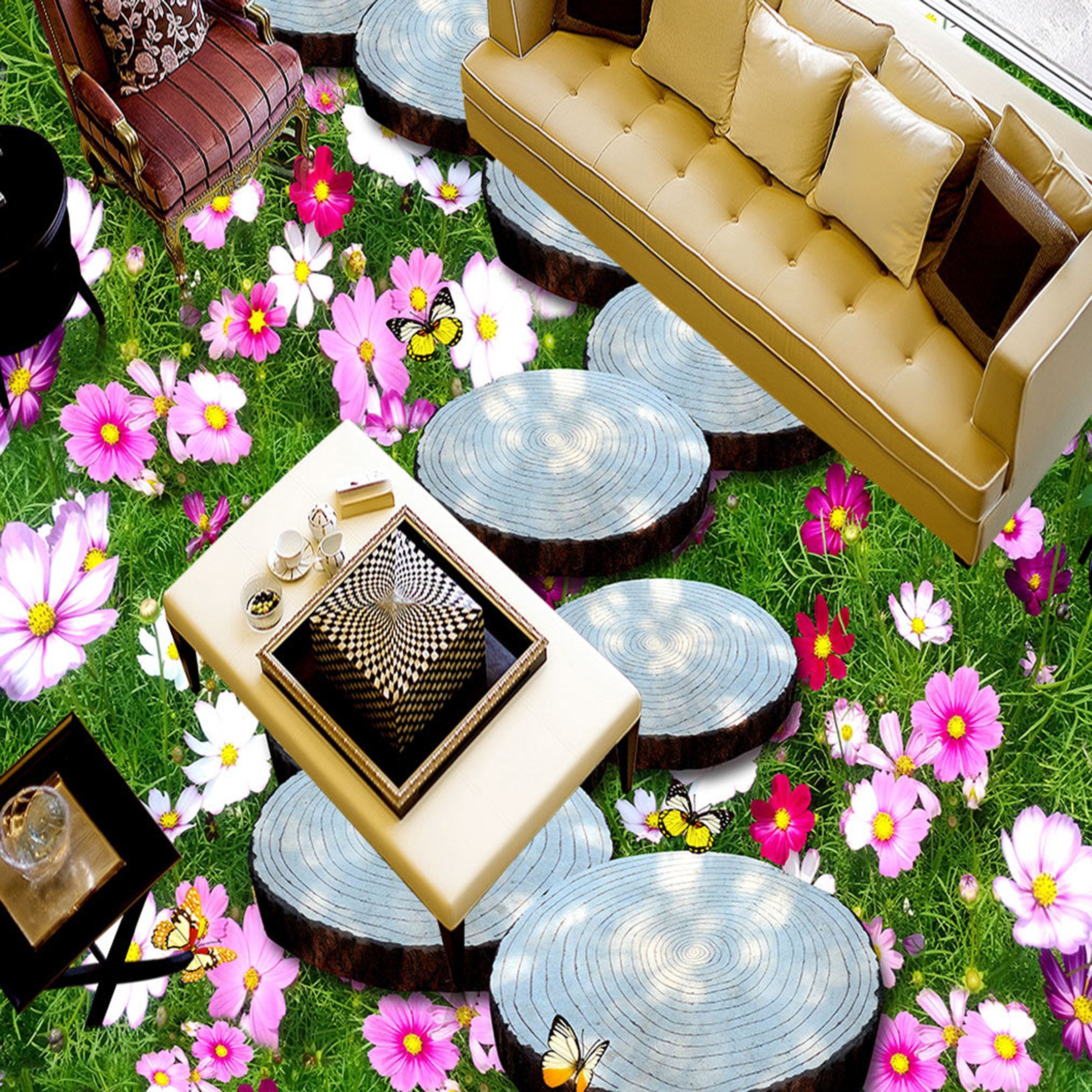 3D Flower Butterfly WG661 Floor Mural Wallpaper AJ Wallpaper 2 