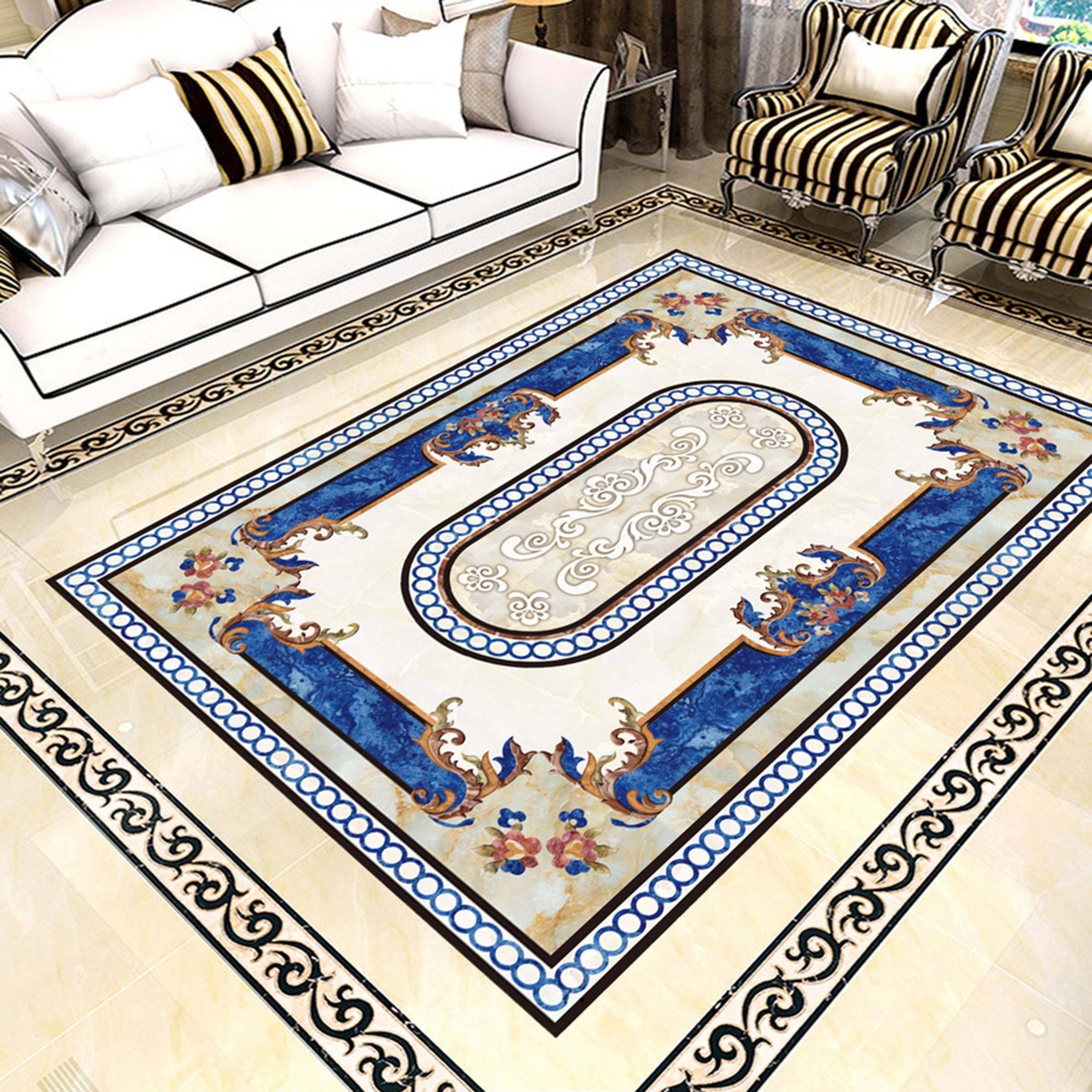 3D Blue Oval Pattern WG757 Floor Mural Wallpaper AJ Wallpaper 2 