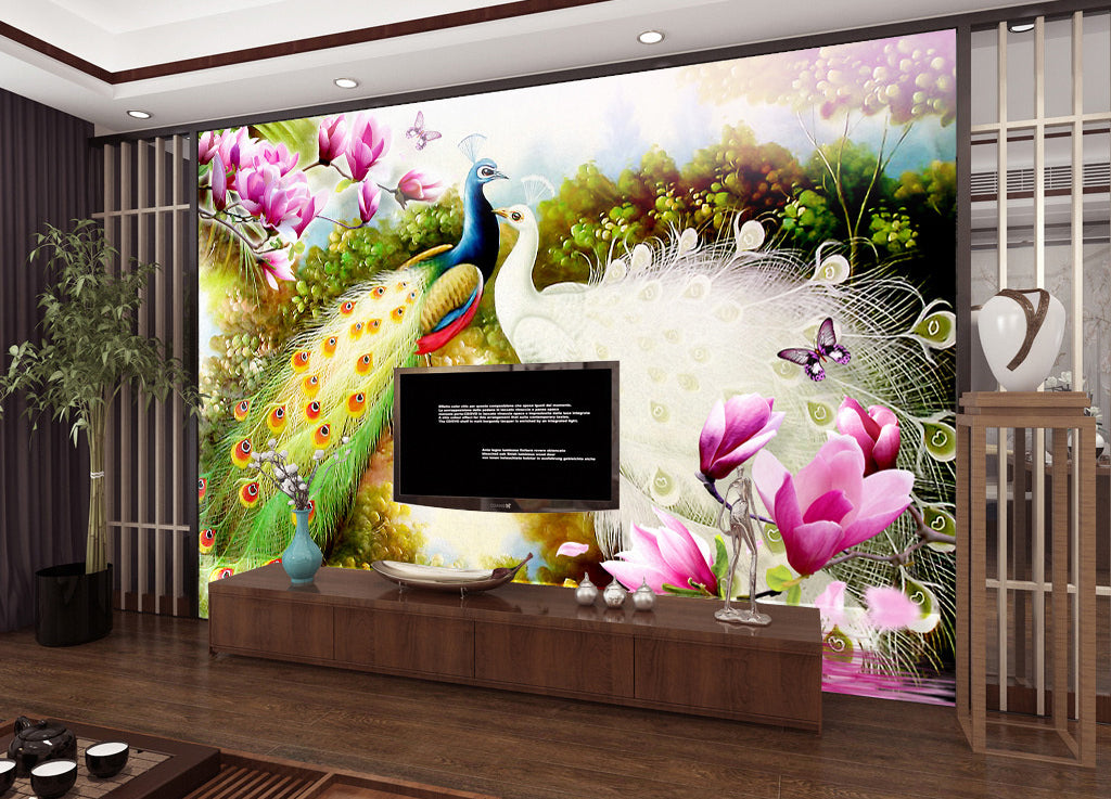 3D White Peacock WG374 Wall Murals