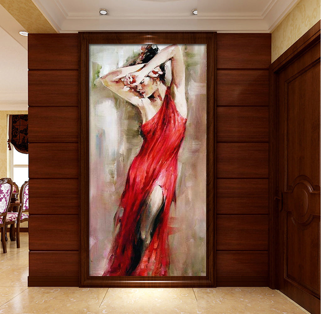 3D Red Dress Girl WG116 Wall Murals