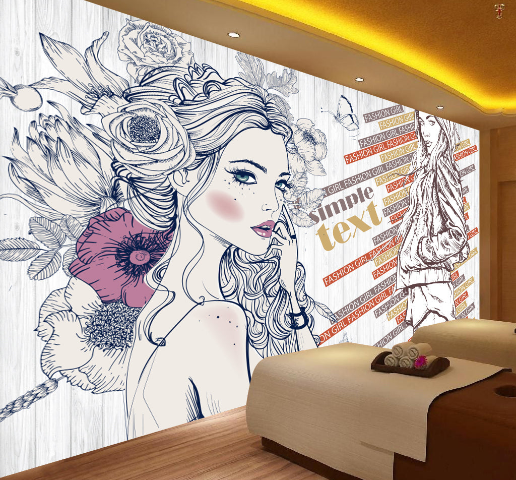 3D Sketch Woman WG082 Wall Murals