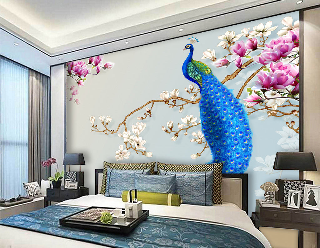 3D Blue Peacock WG159 Wall Murals