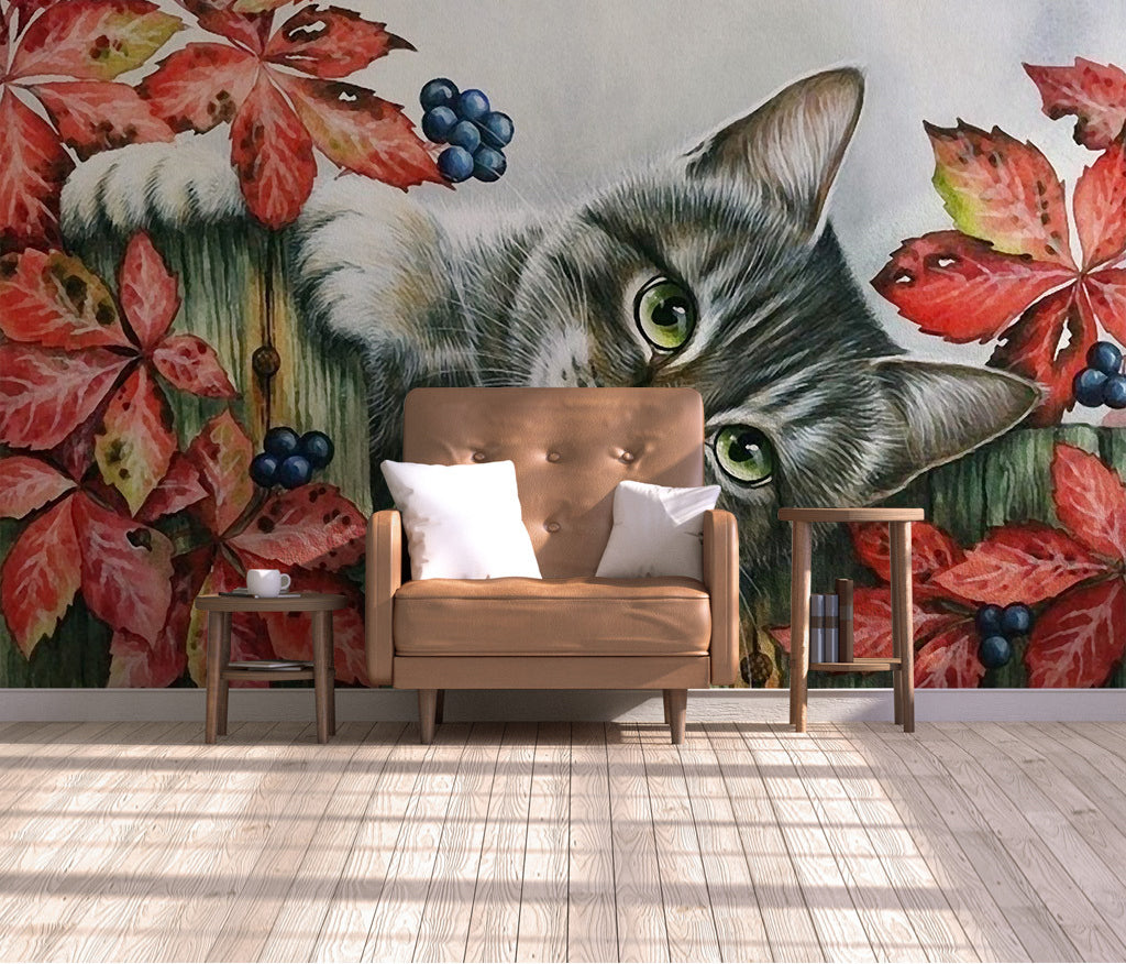3D Cat Blueberry WG442 Wall Murals