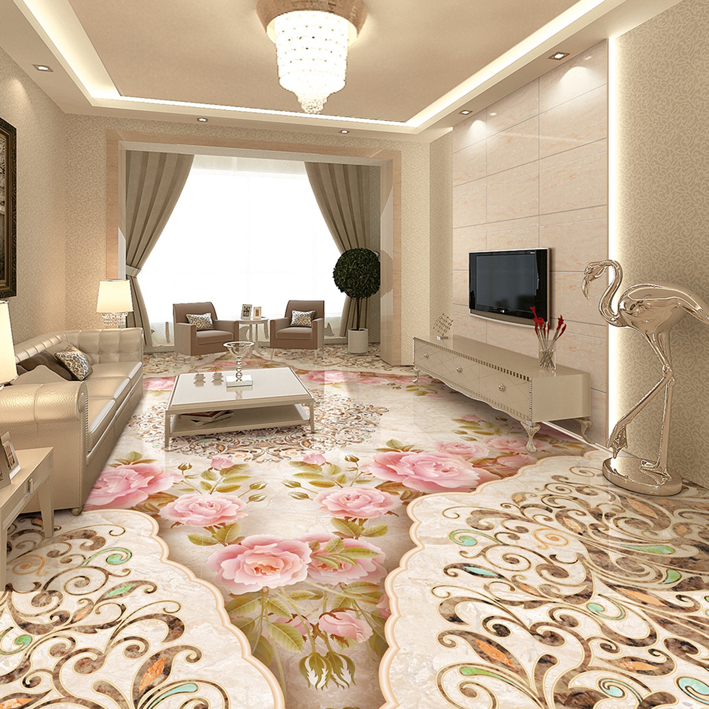 3D Pink Rose WG366 Floor Mural Wallpaper AJ Wallpaper 2 