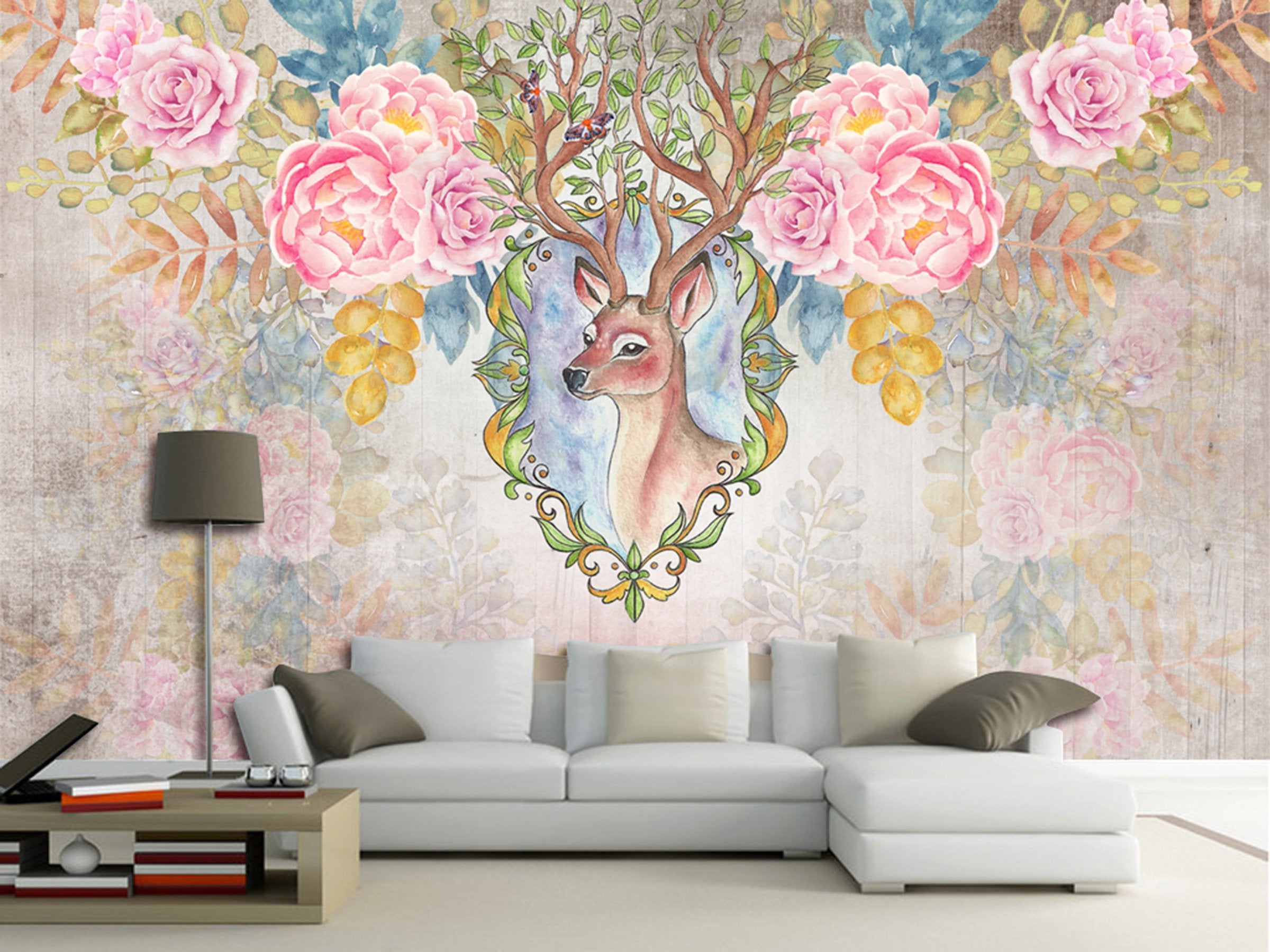 3D Deer Flower 163 Wall Murals Wallpaper AJ Wallpaper 2 