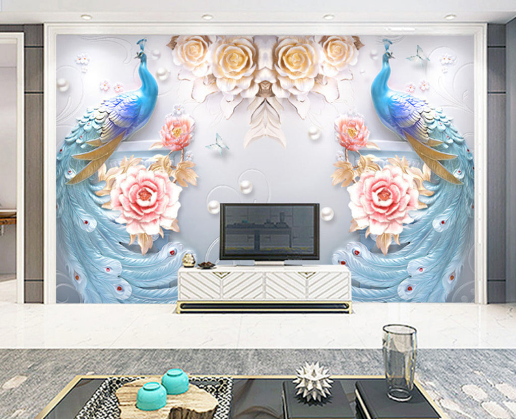 3D Peacock Blossom WG038 Wall Murals