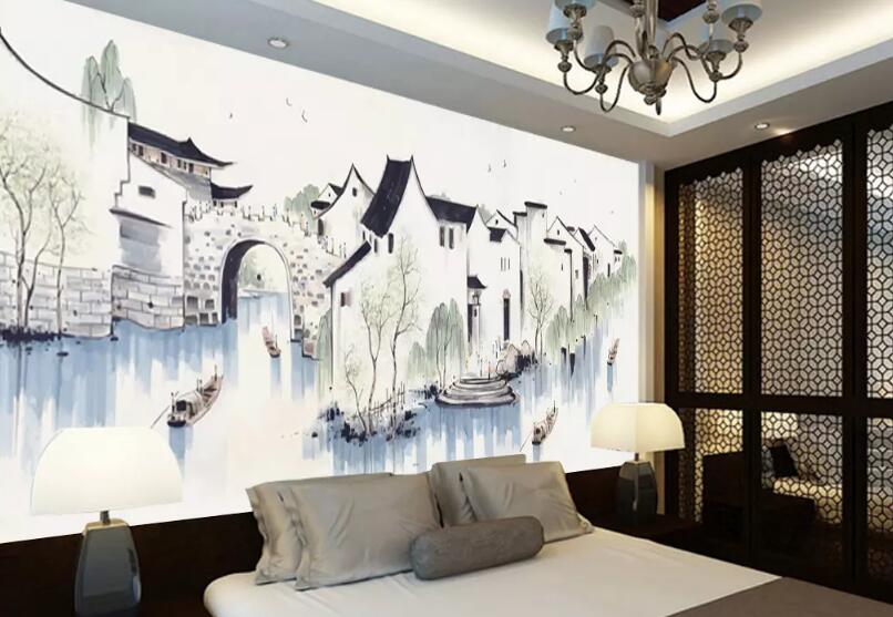 3D River Bridge WG797 Wall Murals