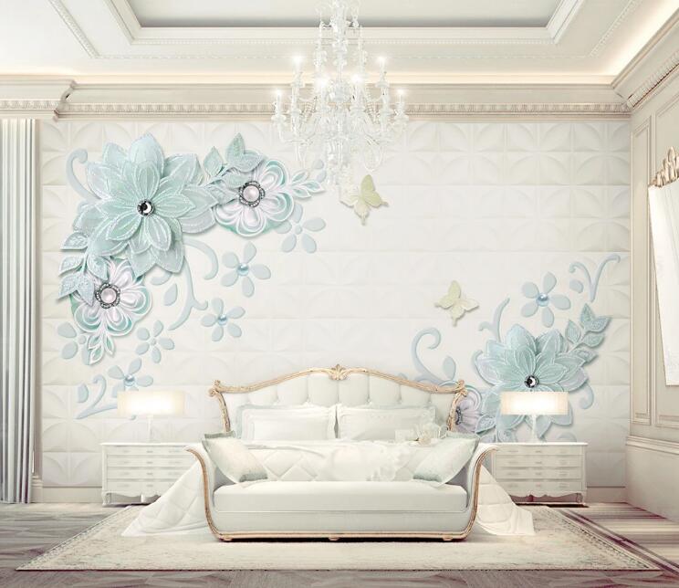 3D Light Blue Flowers WG86 Wall Murals Wallpaper AJ Wallpaper 2 